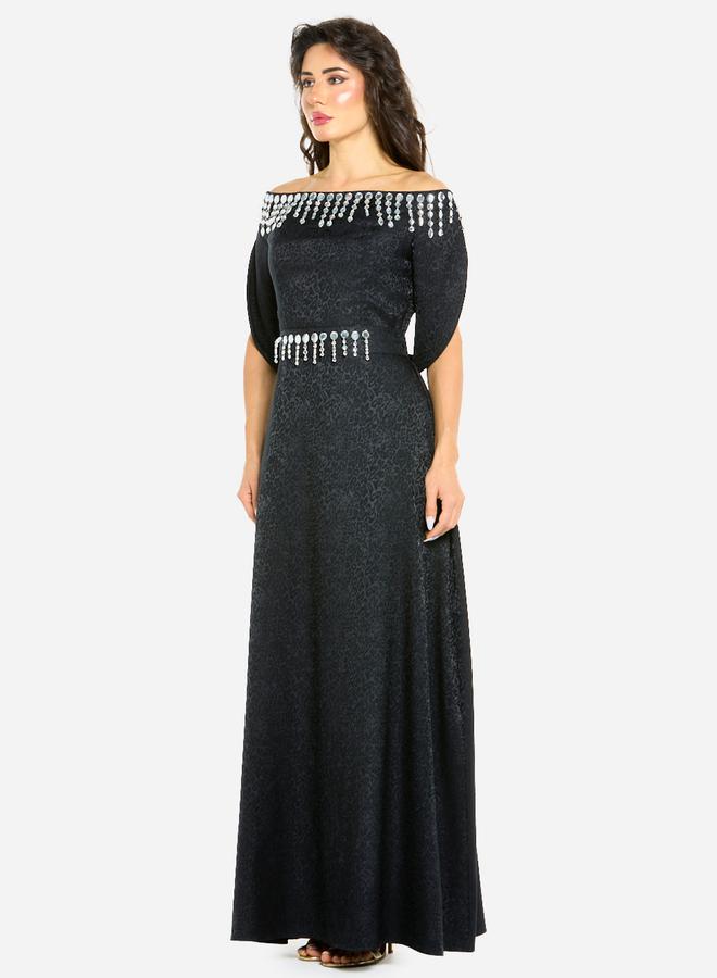 House of Moda Women Embellished Off Shoulder Gown Dress - Image 2